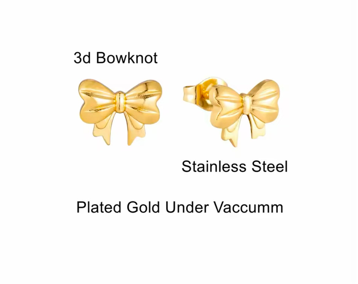 Dainty Golden Bow Knot Stud Earrings – Stainless Steel - 11 mm