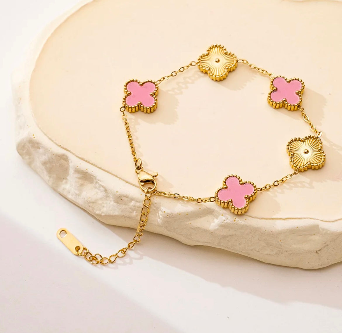 Double Sided Four Leaf Clover Flower Bracelet