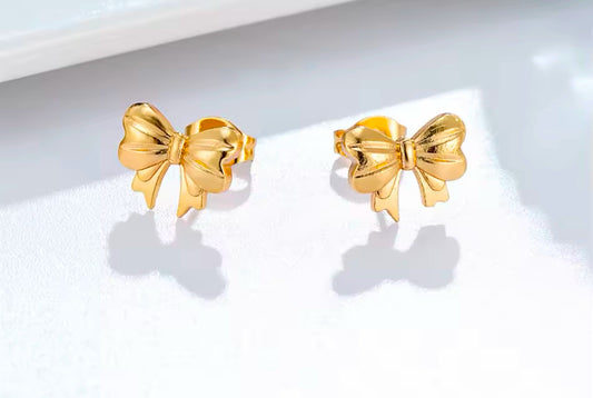 Dainty Golden Bow Knot Stud Earrings – Stainless Steel - 11 mm