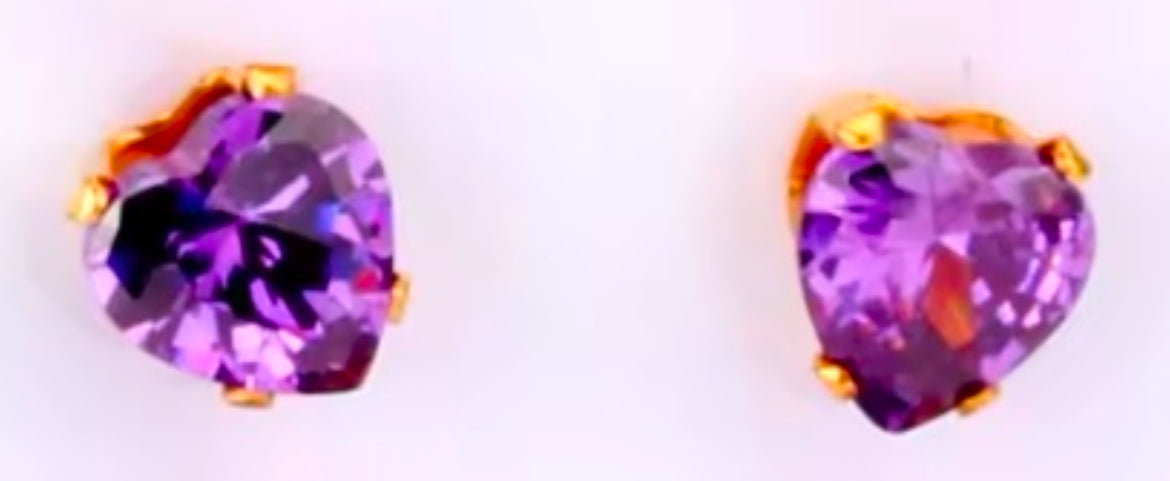 Colourful Crystal Heart-Shaped Cubic Zirconia Stud Earrings – Stainless Steel Jewellery