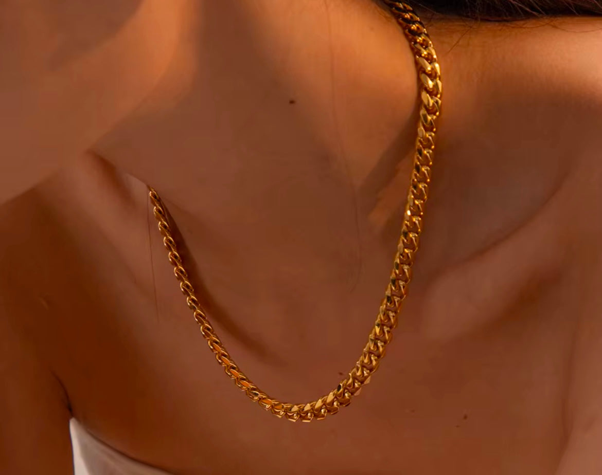 18K Gold-Plated Stainless Steel Cuban Chain Necklace