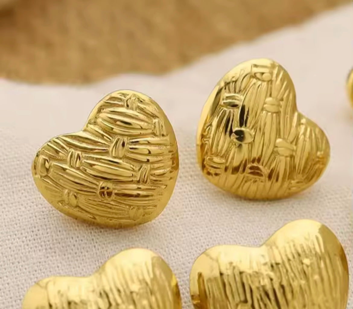 Dainty Golden Heart Textured Stud Earrings