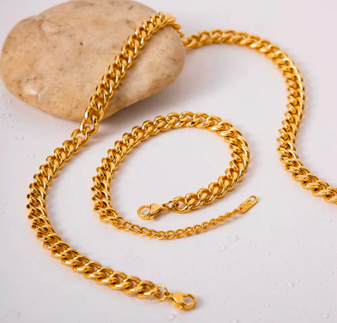 18K Gold-Plated Stainless Steel Cuban Chain Necklace