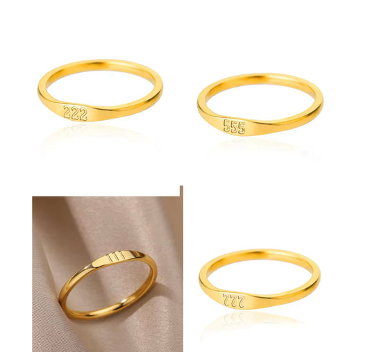 Dainty Gold-Plated Stainless Steel Angel Number Ring - Size 7