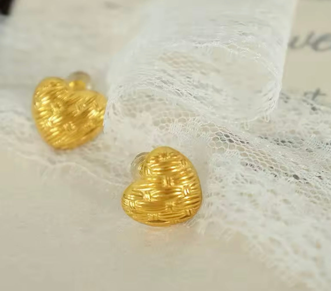 Dainty Golden Heart Textured Stud Earrings